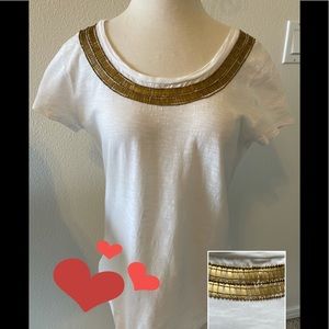 Gold Accent White Cotton Top